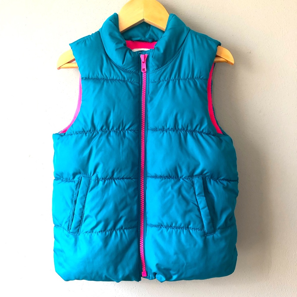 Old Navy Blue/Turquoise Puffer Vest, 5T, fleece-lined